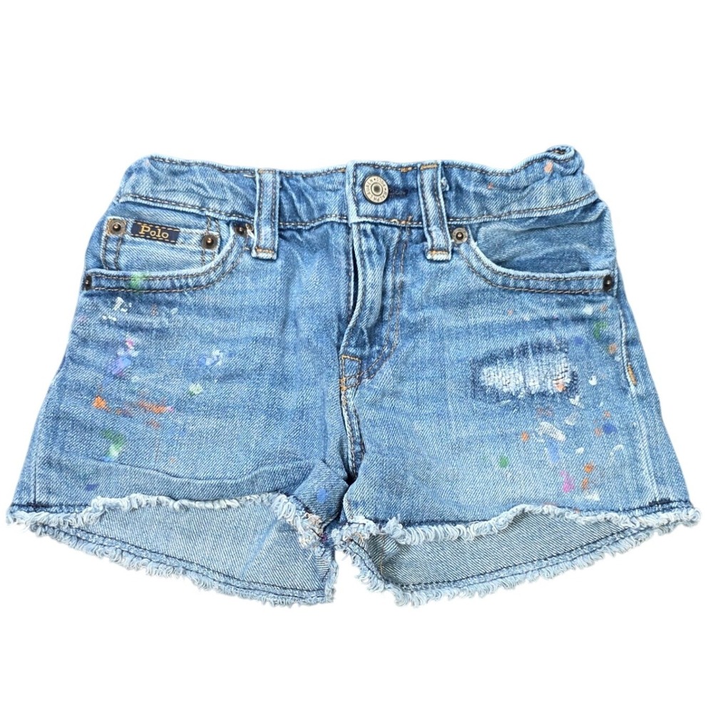 Polo Ralph Lauren Paint Splatter Denim Shorts Girl's Size 6 Blue Distressed